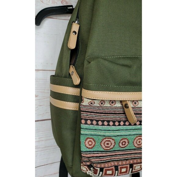 Olive Green Abstract Pocket Design Backpack with Multiple Pockets and Unique Zip - Picture 5 of 10